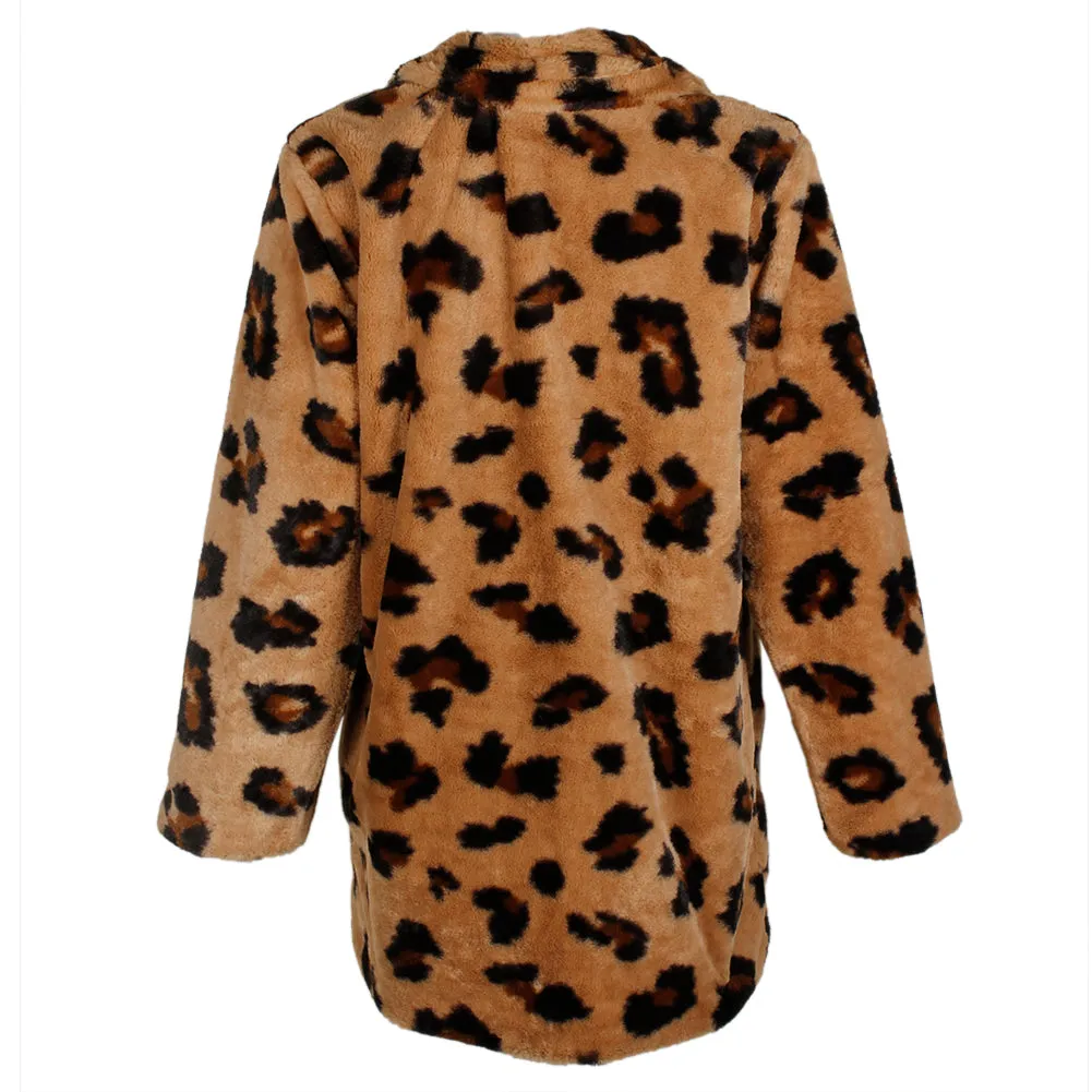 Janice Apparel Women's Faux Fur Animal Print Leopard Notch Collar Jacket No Size