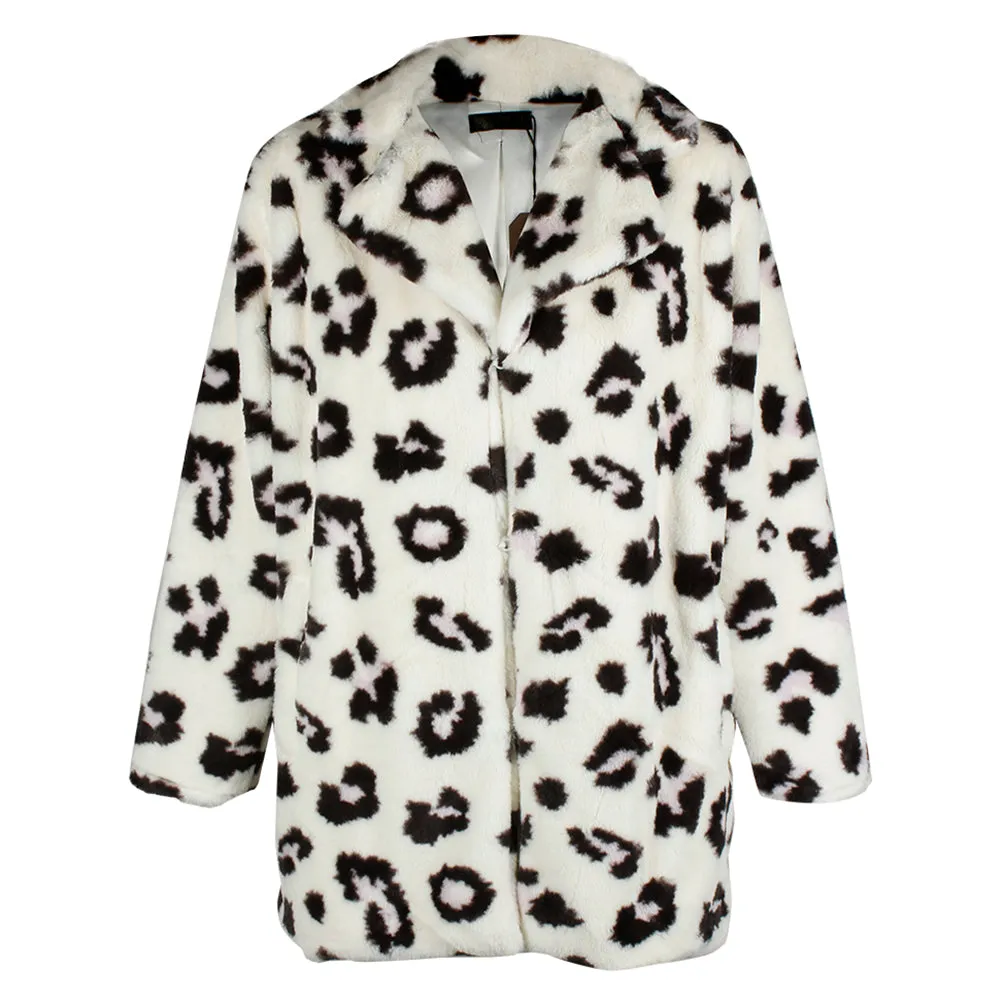 Janice Apparel Women's Faux Fur Animal Print Leopard Notch Collar Jacket No Size