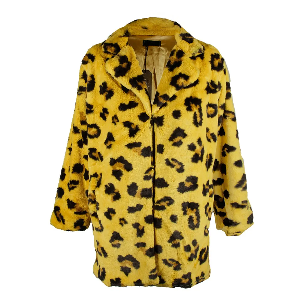 Janice Apparel Women's Faux Fur Animal Print Leopard Notch Collar Jacket No Size