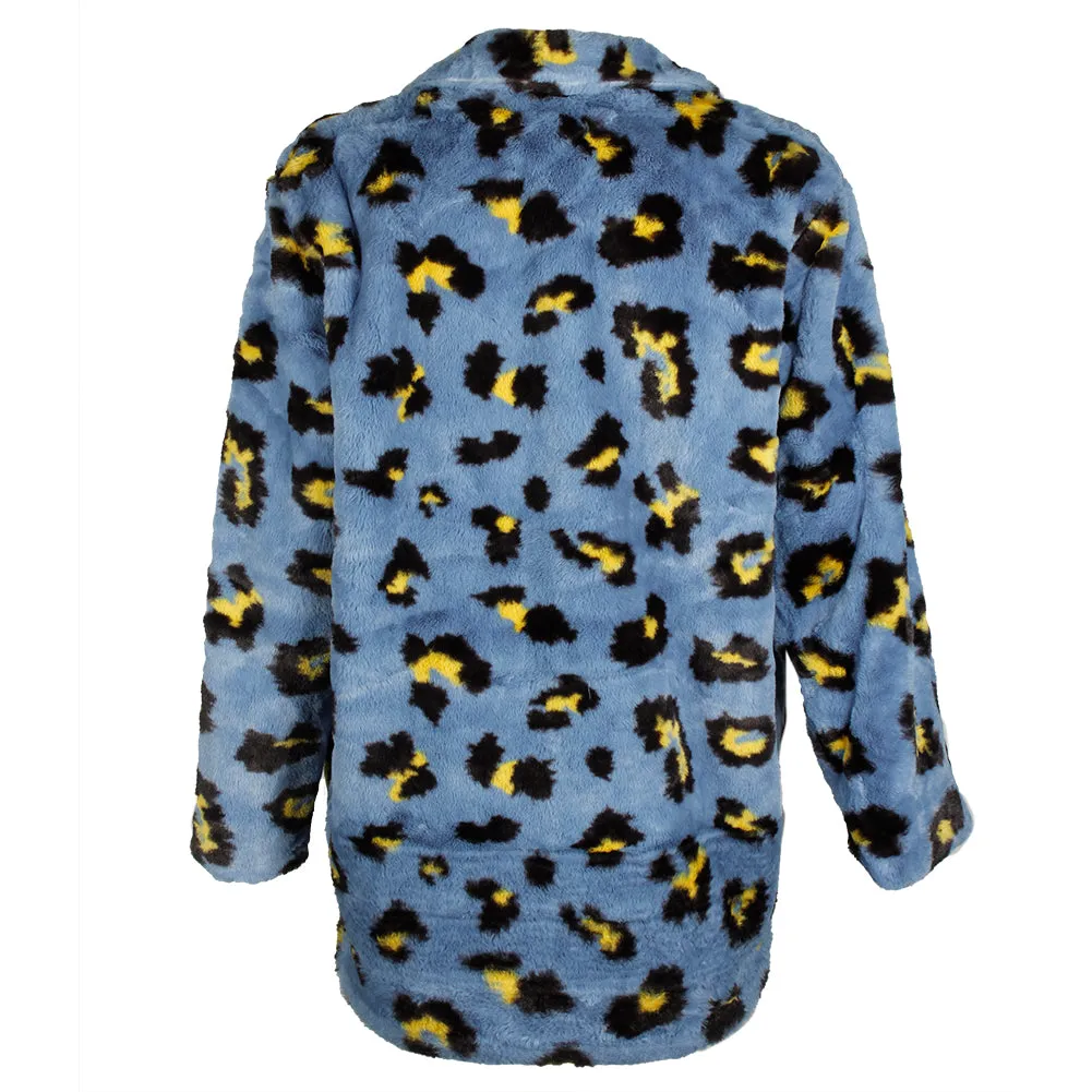 Janice Apparel Women's Faux Fur Animal Print Leopard Notch Collar Jacket No Size