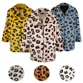 Janice Apparel Women's Faux Fur Animal Print Leopard Notch Collar Jacket No Size