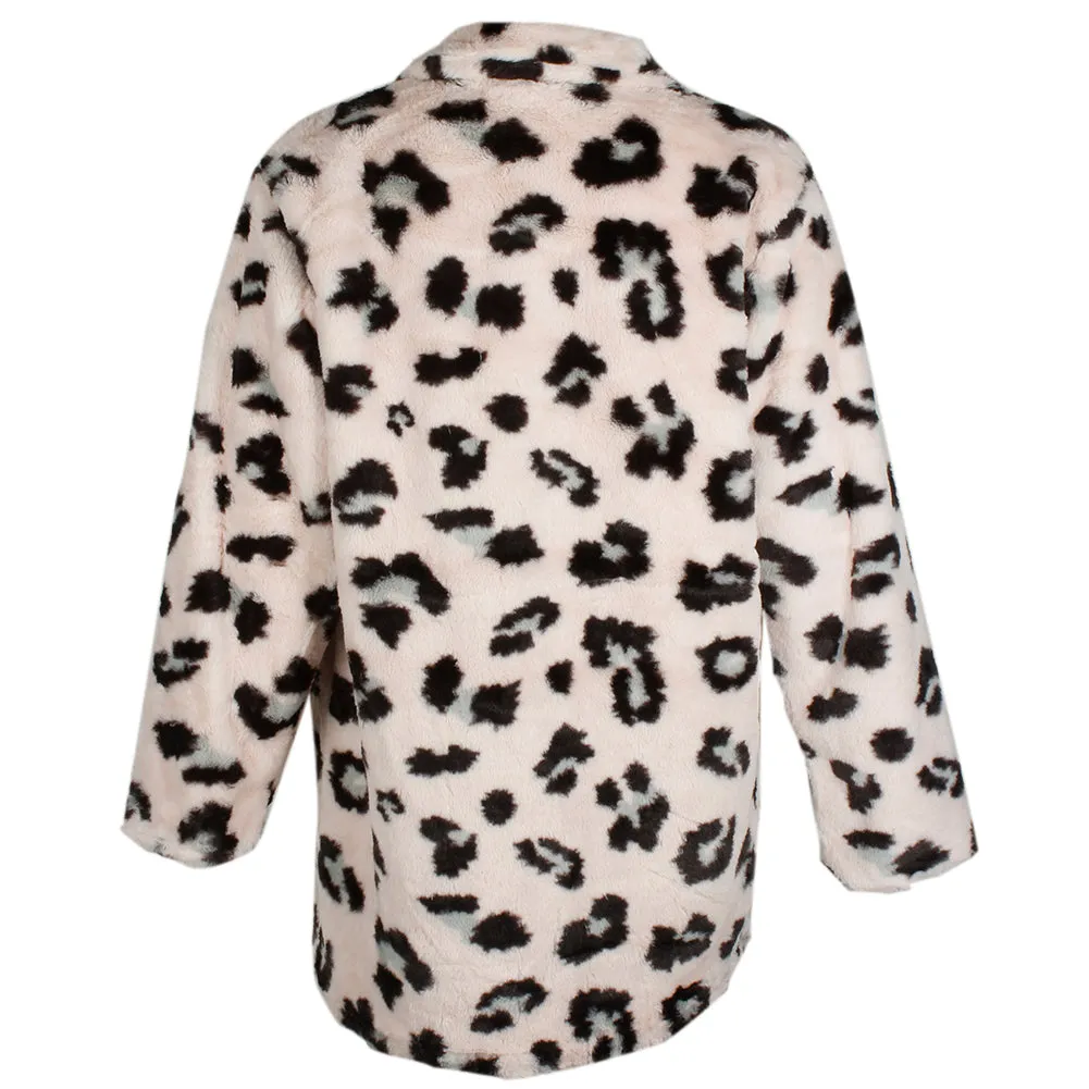 Janice Apparel Women's Faux Fur Animal Print Leopard Notch Collar Jacket No Size