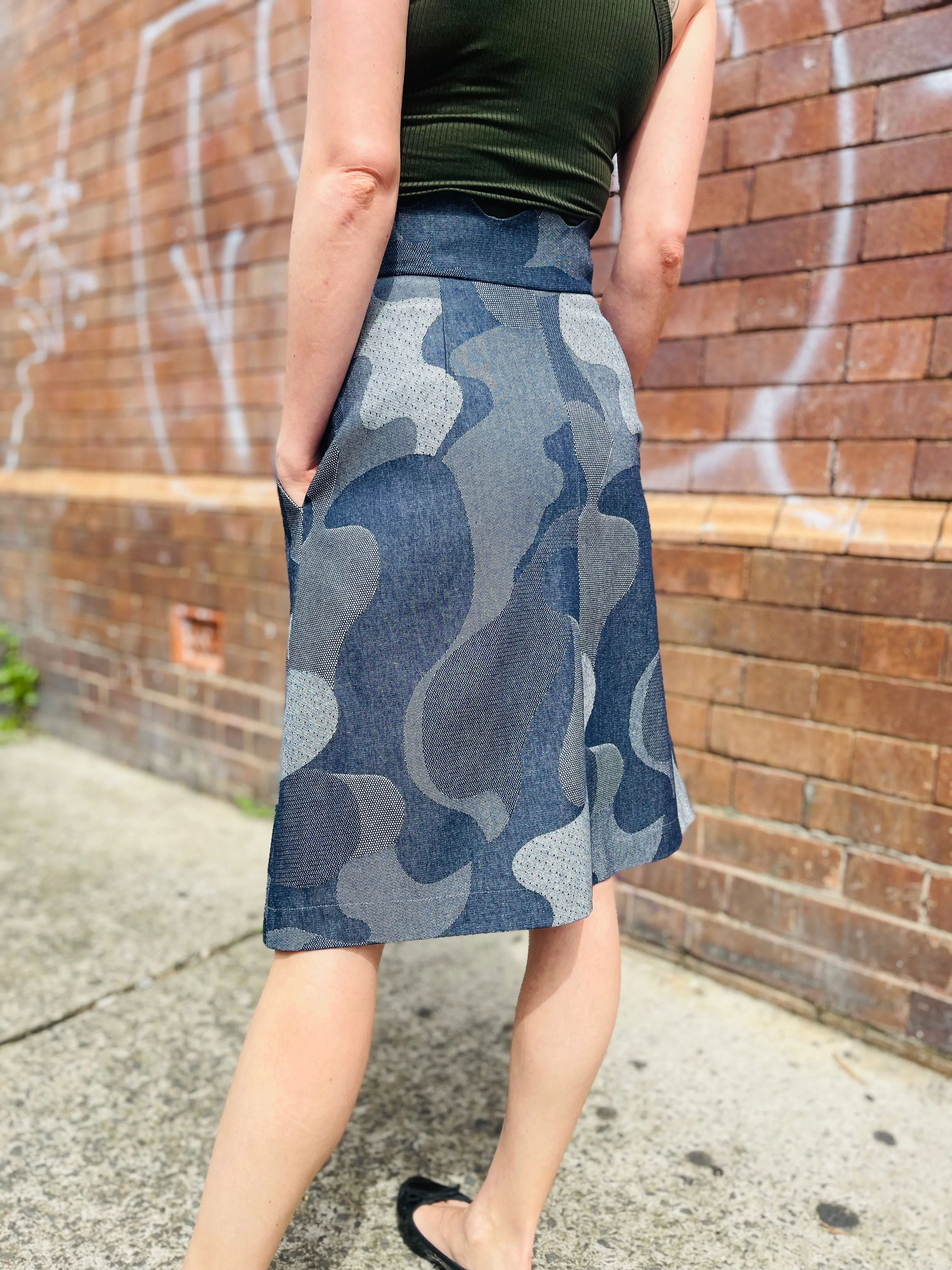 Jo denim skirt knee length by Natalija Rushidi