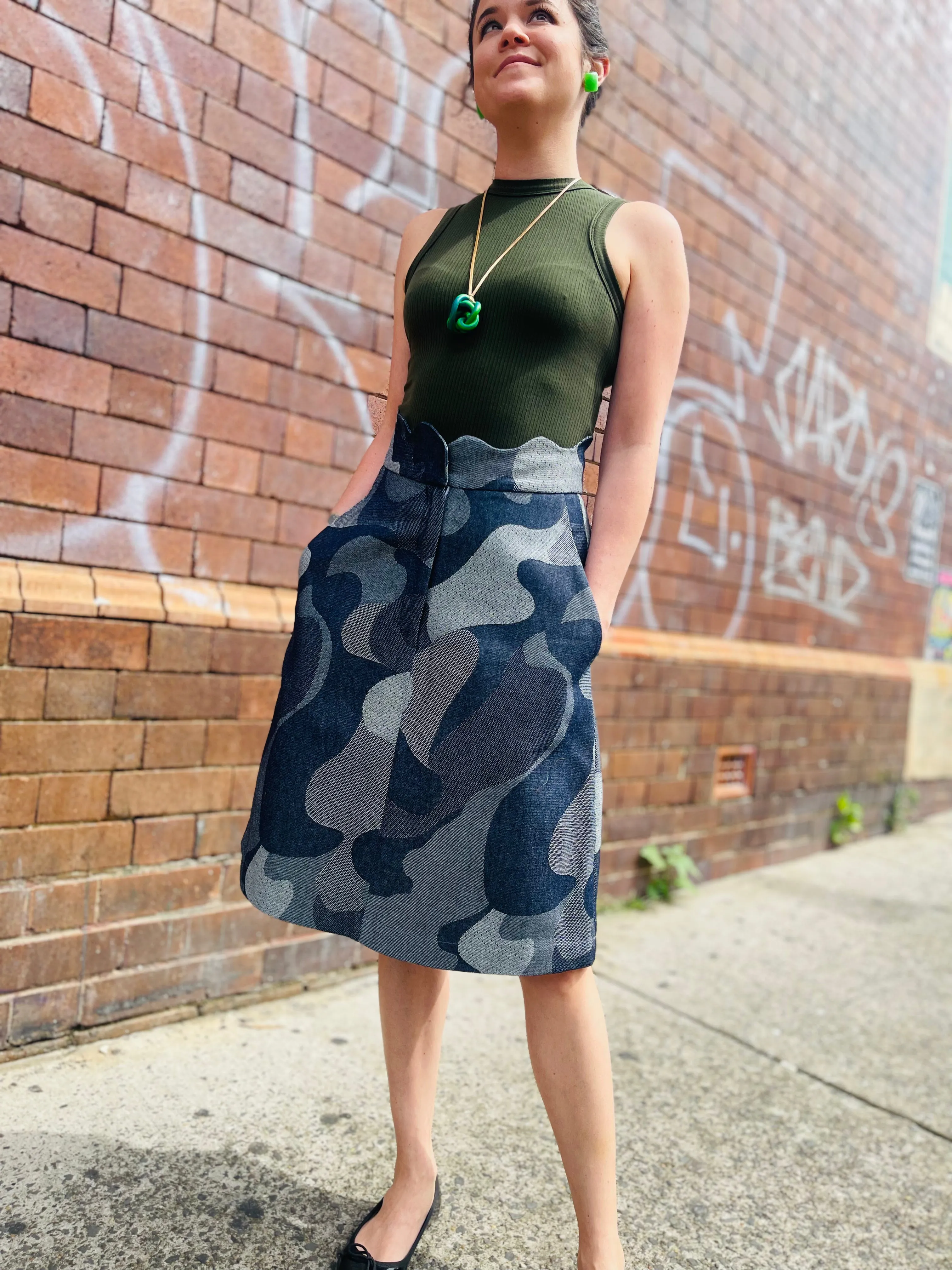Jo denim skirt knee length by Natalija Rushidi