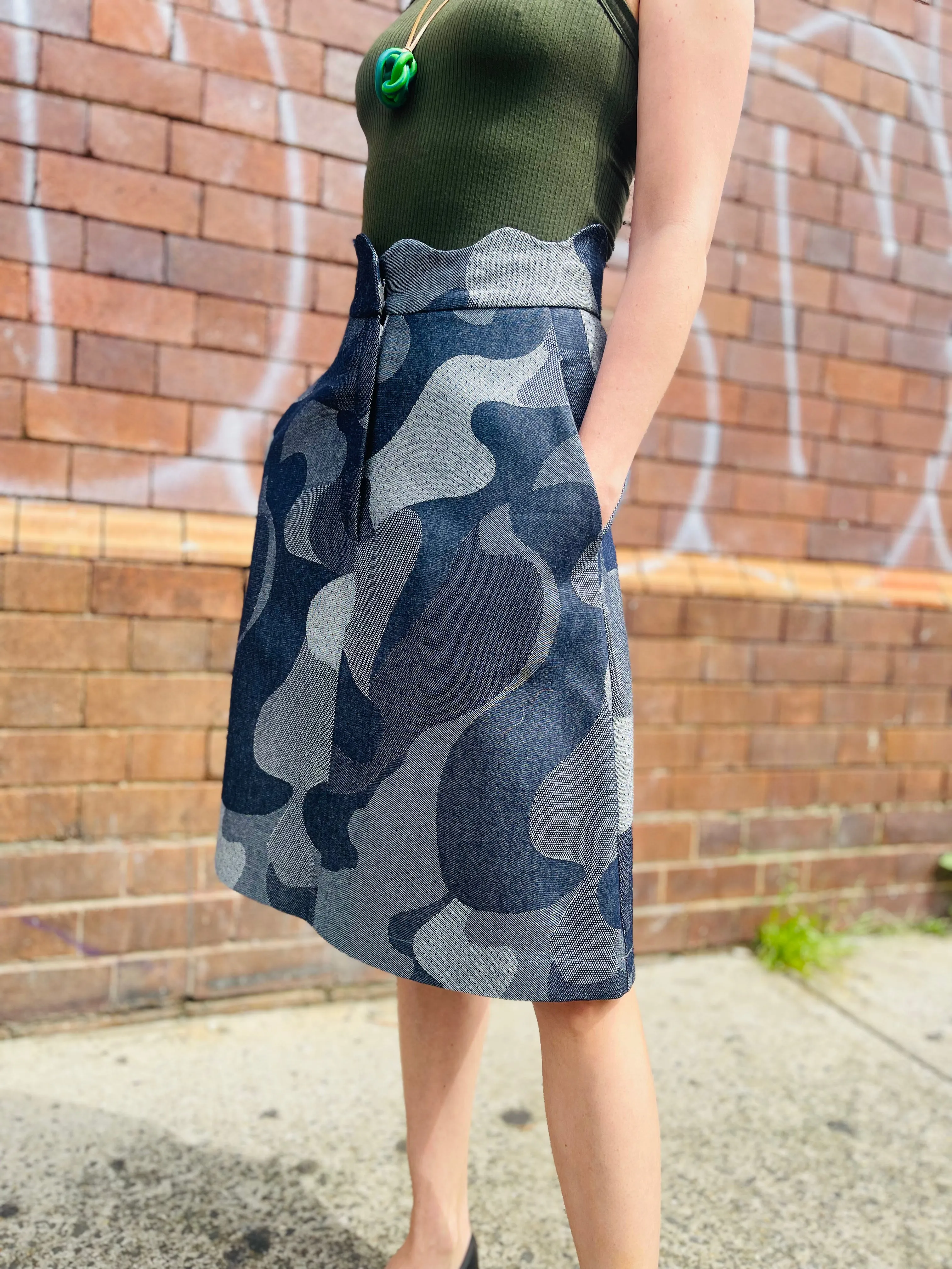 Jo denim skirt knee length by Natalija Rushidi