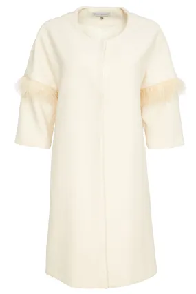 Kate Cooper 164 Linen Cream Coat with Feather Trim Sleeve