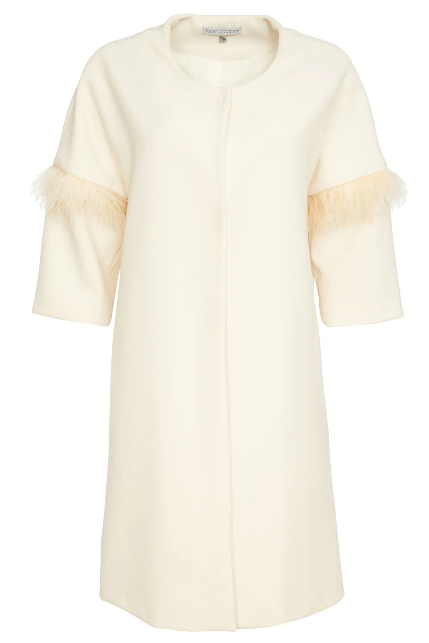 Kate Cooper 164 Linen Cream Coat with Feather Trim Sleeve