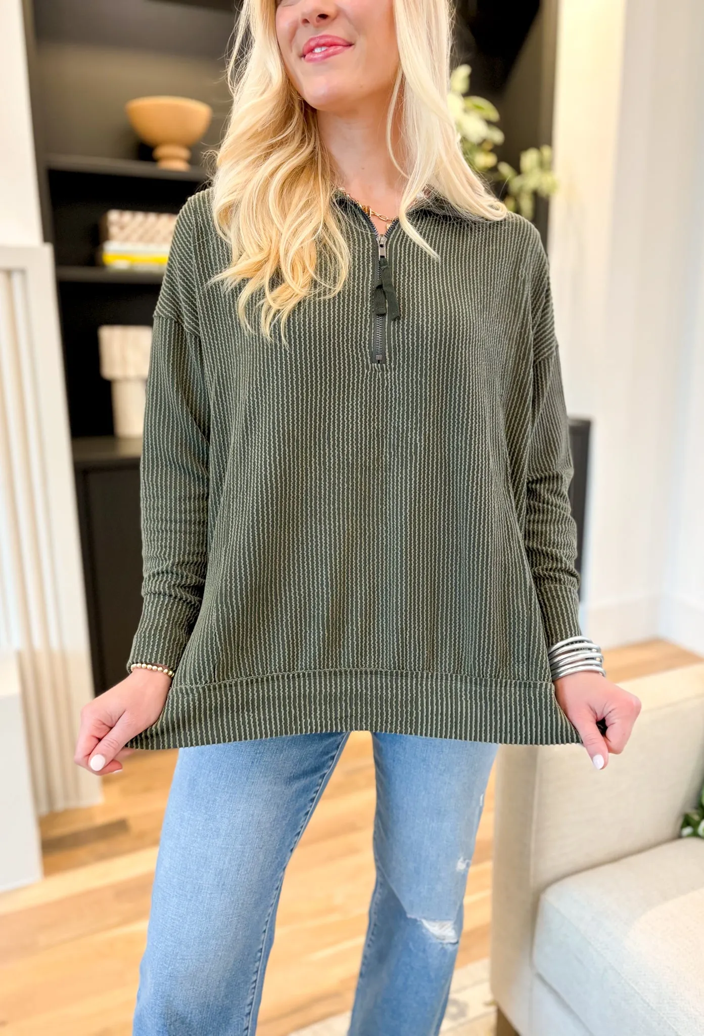 Kayla Corded Pullover in Olive