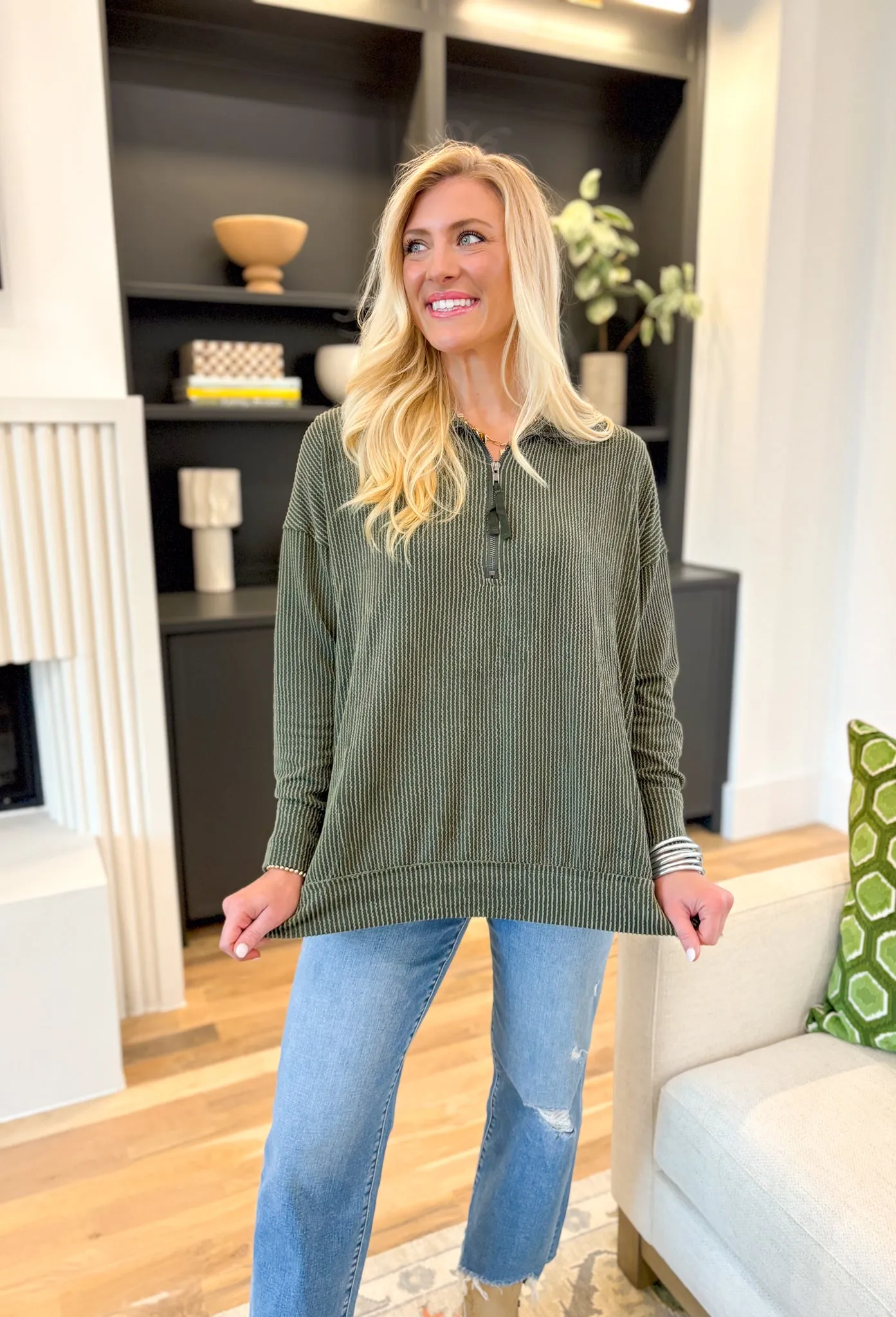 Kayla Corded Pullover in Olive