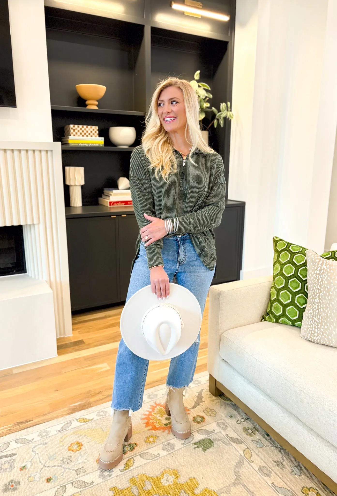 Kayla Corded Pullover in Olive