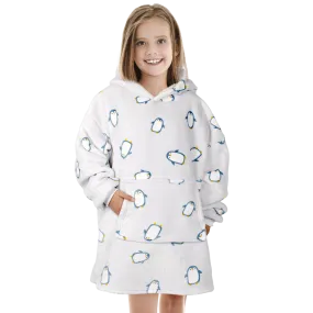 Kids Oversized Hooded Penguin Blanket Hoodie Ultra Soft Sherpa Flannel for Ages 8-15 Warm and Cozy by Daisy Dreamer