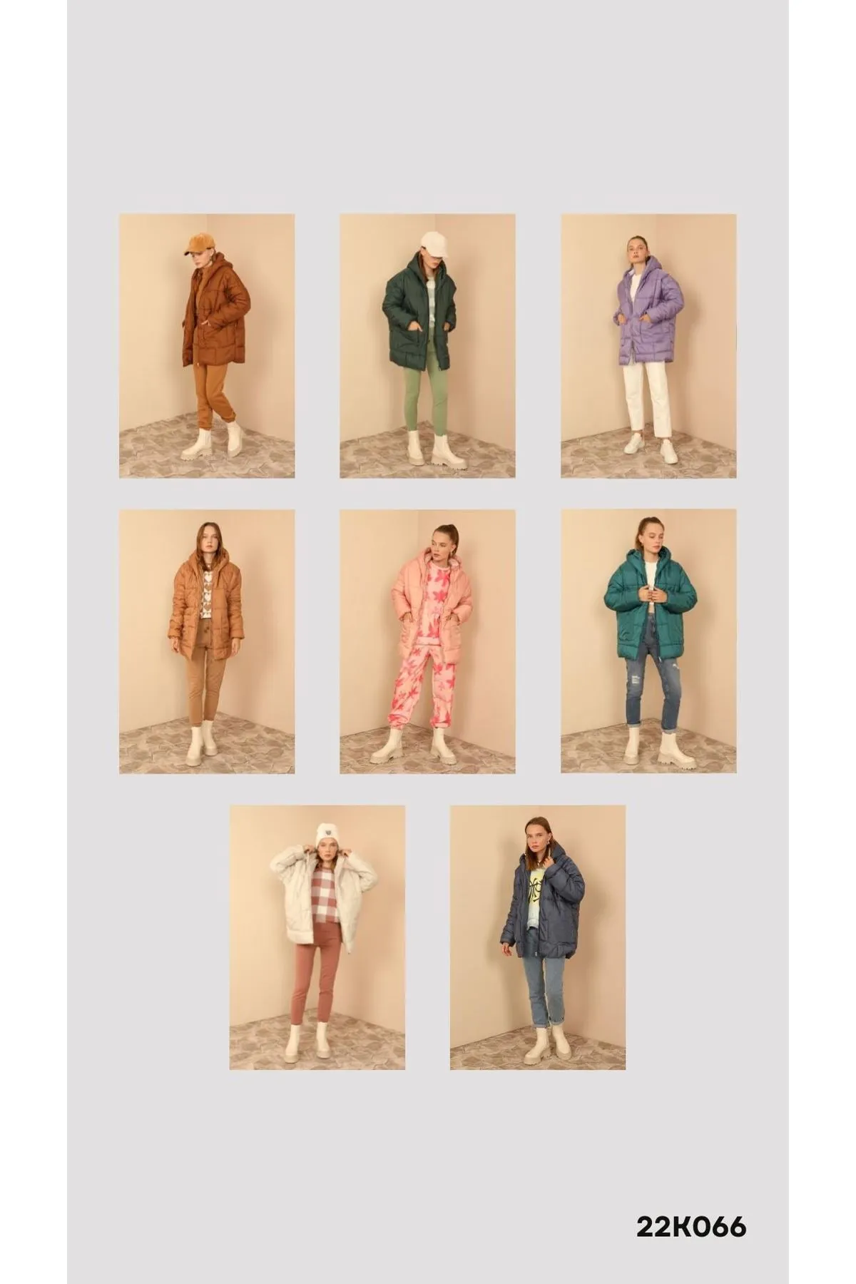 KKT Quilted Fabric Long Sleeve Zip Neck Short Oversize Women Coat - Light Brown - Manteca
