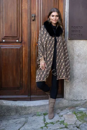 Knit Poncho Camel/Black - Frank Lyman