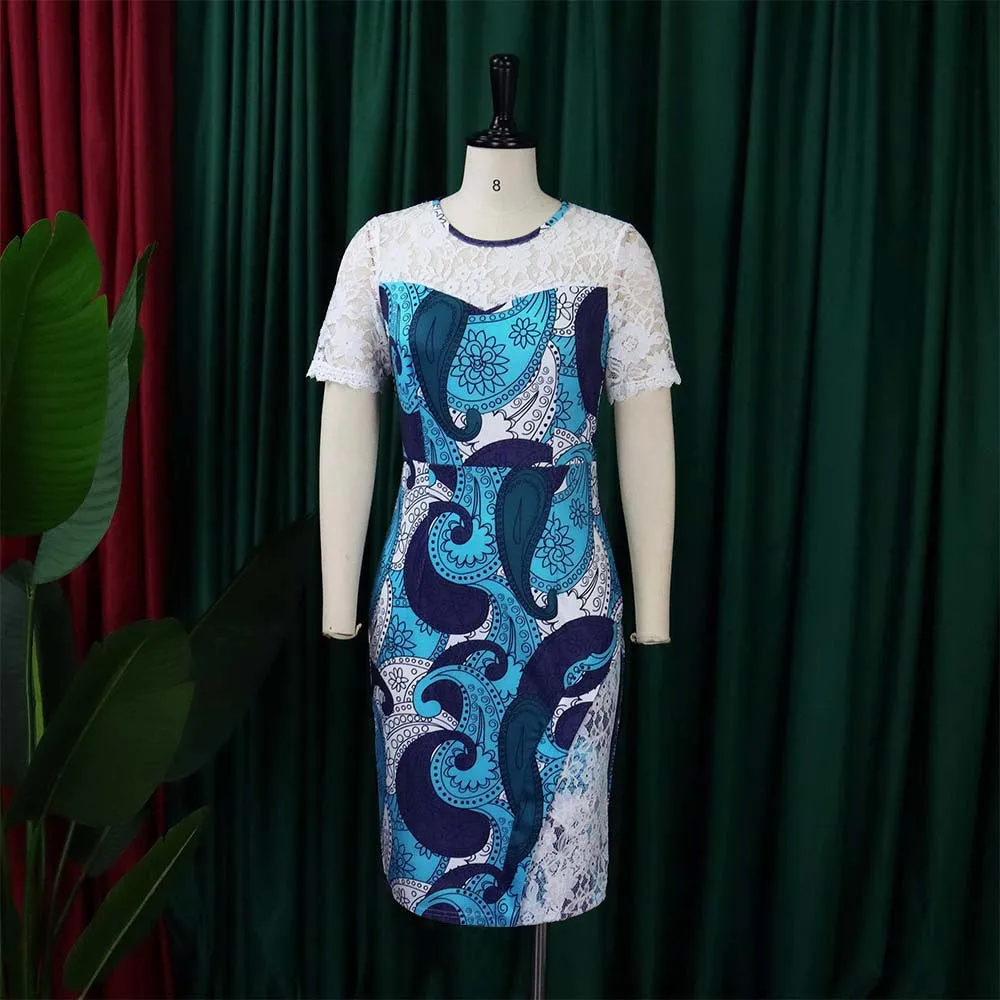 Lace Patchwork Floral Hollow Pencil Dress