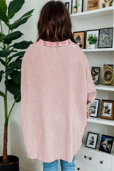 Laid-Back Feels Raw Hem Pink Plaid Shacket