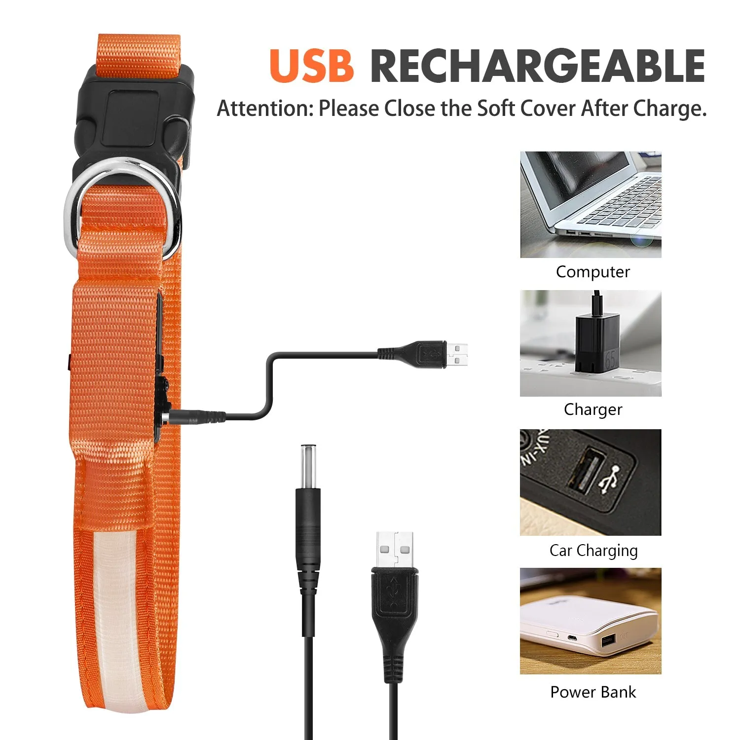 Led Light Dog Collar For Dogs, Light Up Collar for Dogs USB Rechargeable