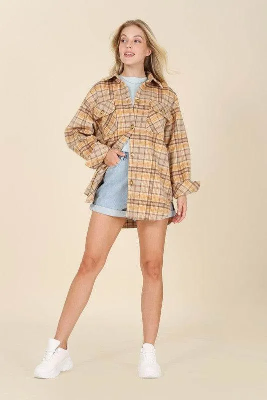 Lilou Plaid shacket Shirt Collar Long Sleeves with pockets
