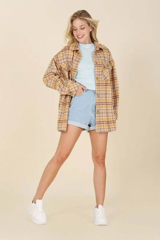 Lilou Plaid shacket Shirt Collar Long Sleeves with pockets
