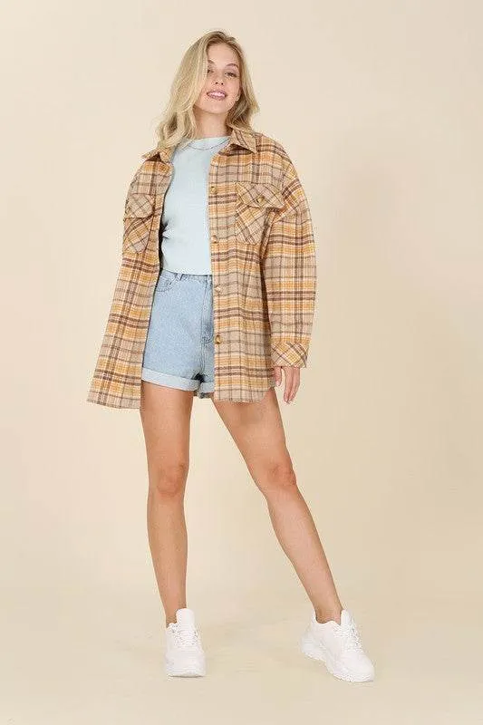 Lilou Plaid shacket Shirt Collar Long Sleeves with pockets