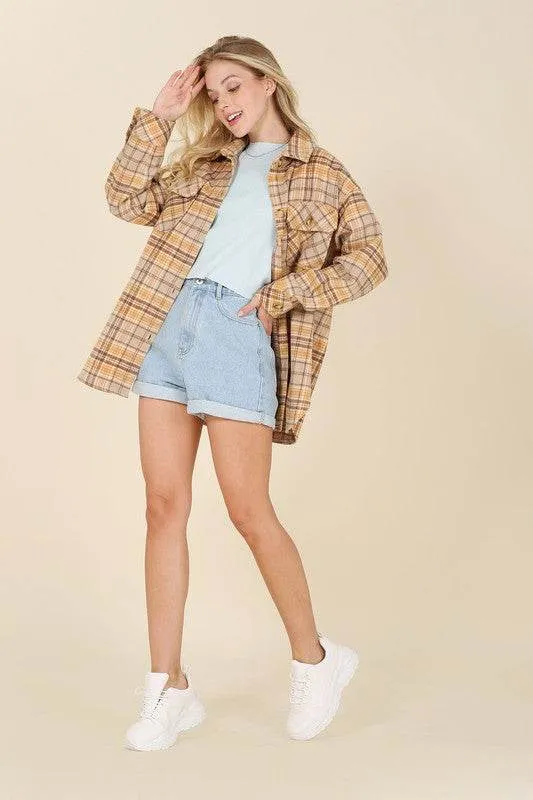 Lilou Plaid shacket Shirt Collar Long Sleeves with pockets