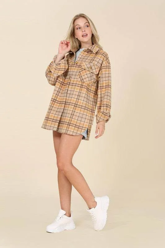 Lilou Plaid shacket Shirt Collar Long Sleeves with pockets