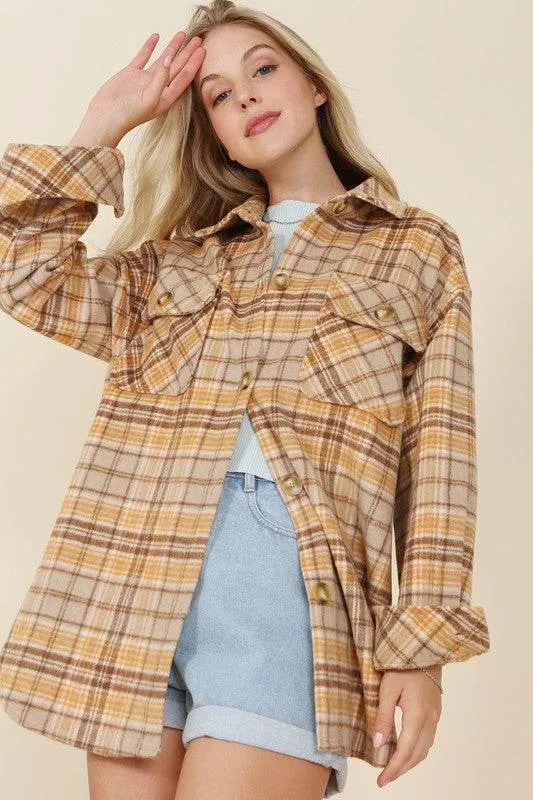 Lilou Plaid shacket Shirt Collar Long Sleeves with pockets