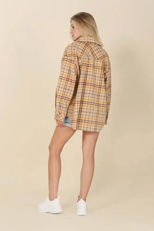 Lilou Plaid shacket Shirt Collar Long Sleeves with pockets