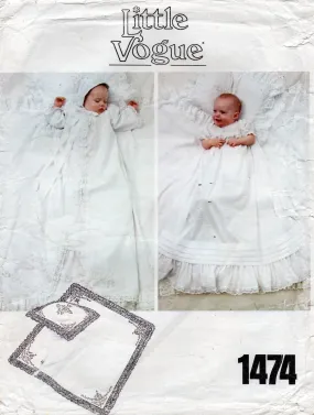 Little Vogue 1474 Baby Christening Gown Dress Coat Bonnet Pillow Sham & Blanket 1970s Heirloom Vintage Sewing Pattern SIZE Newborn - 3 Months UNCUT Factory Folded