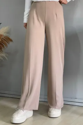 MDS Women Wide Leg High Waist Elastic Waist Pants - Beige - Howell