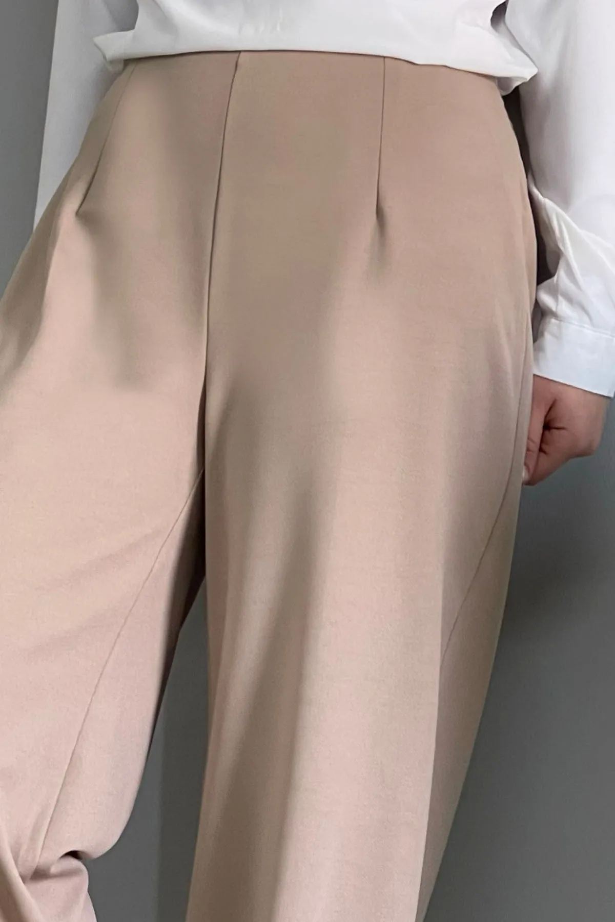 MDS Women Wide Leg High Waist Elastic Waist Pants - Beige - Howell