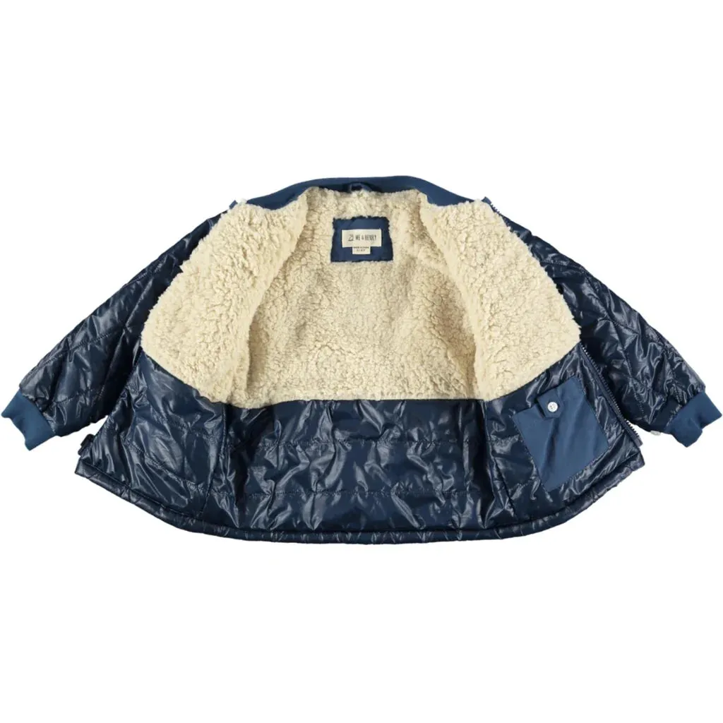 Me and Henry Boys Quilted Sherpa Lined Bomber Jacket in Navy: Size 7/8 to 16