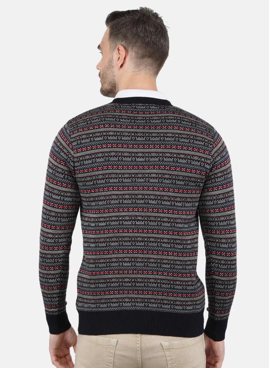 Men NAvy Blue Jaquard Pullover