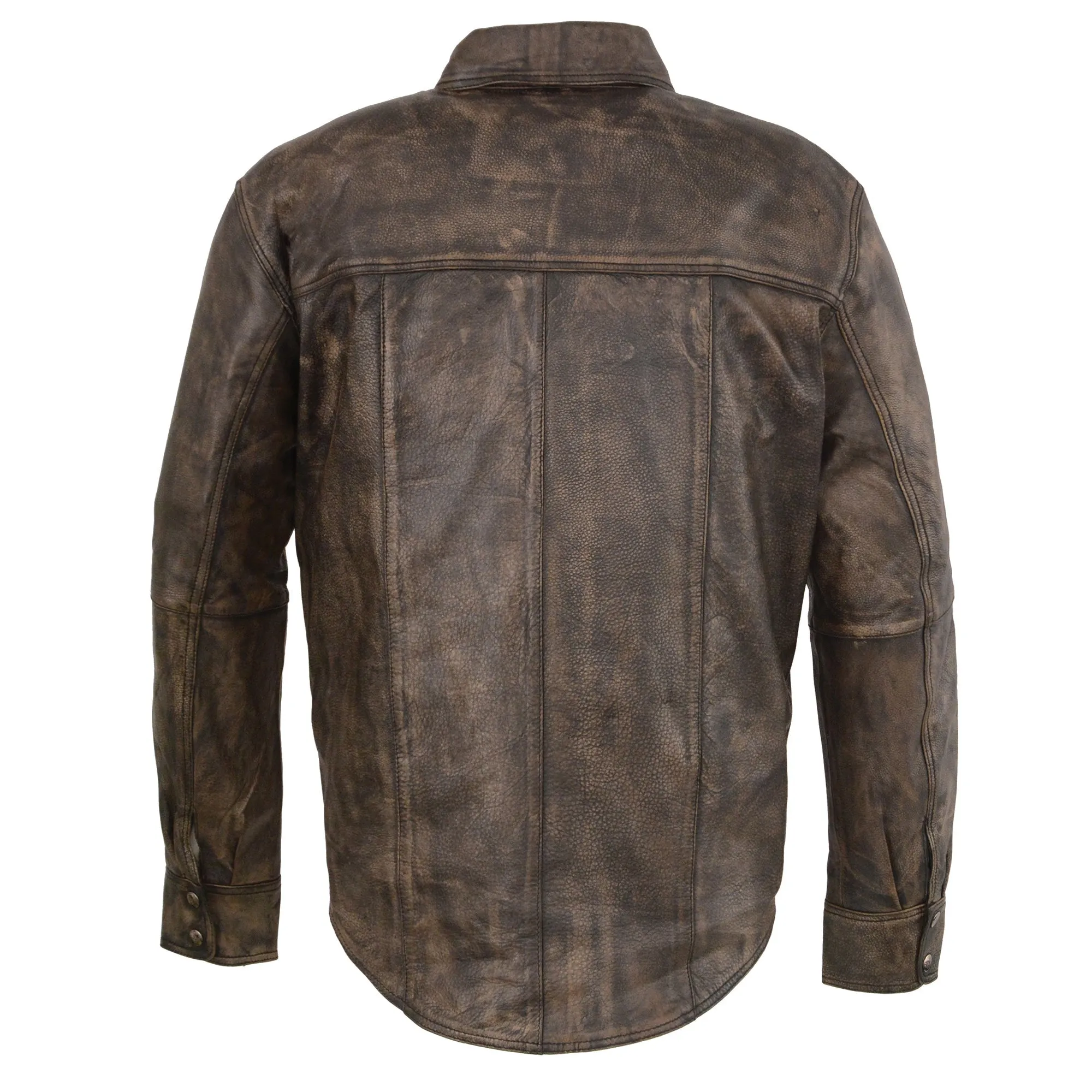 Men's Distressed Brown Lightweight Leather Snap Front Club Shirt