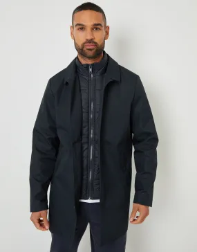 Men's Navy Collared Mock Layer Mac