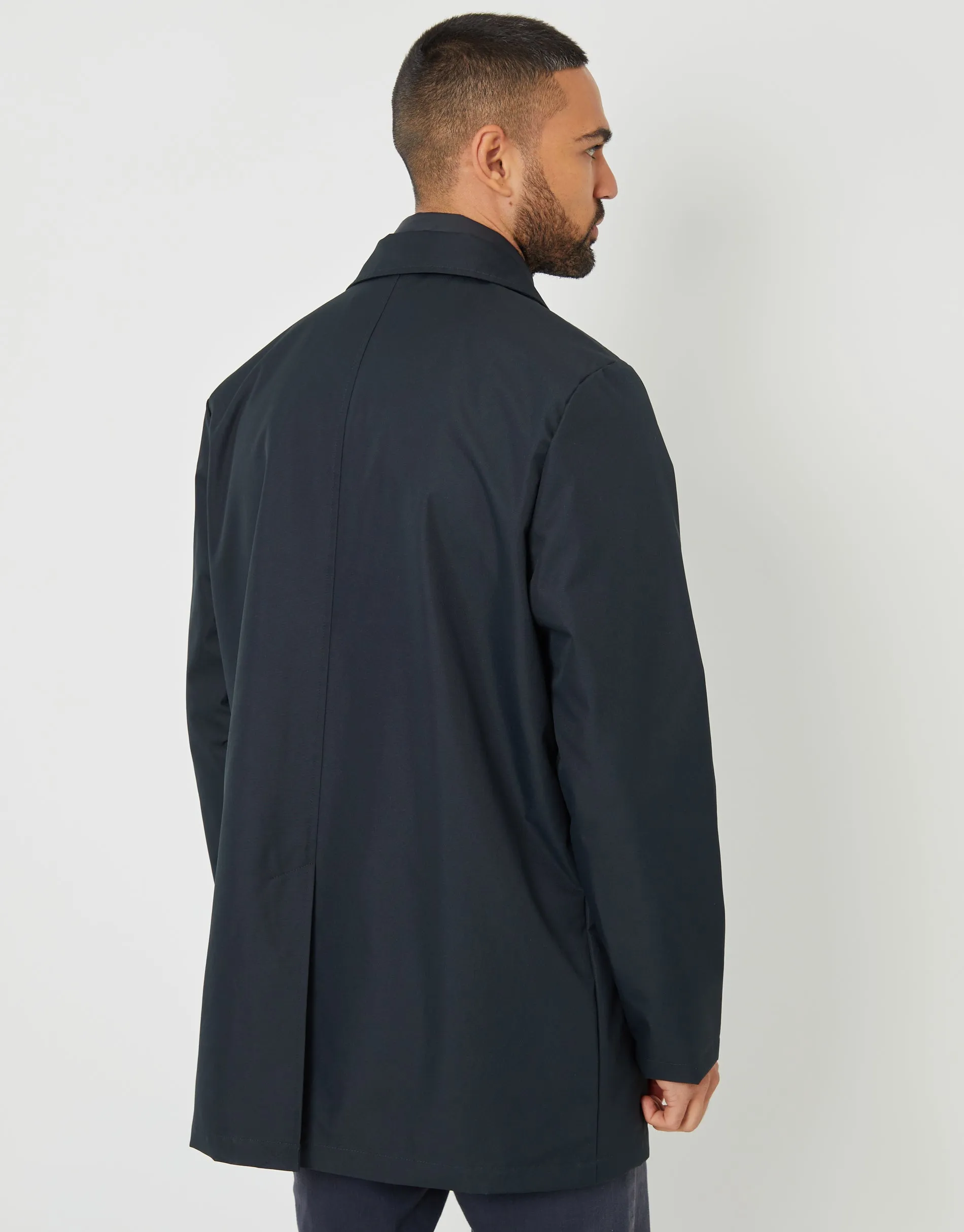 Men's Navy Collared Mock Layer Mac