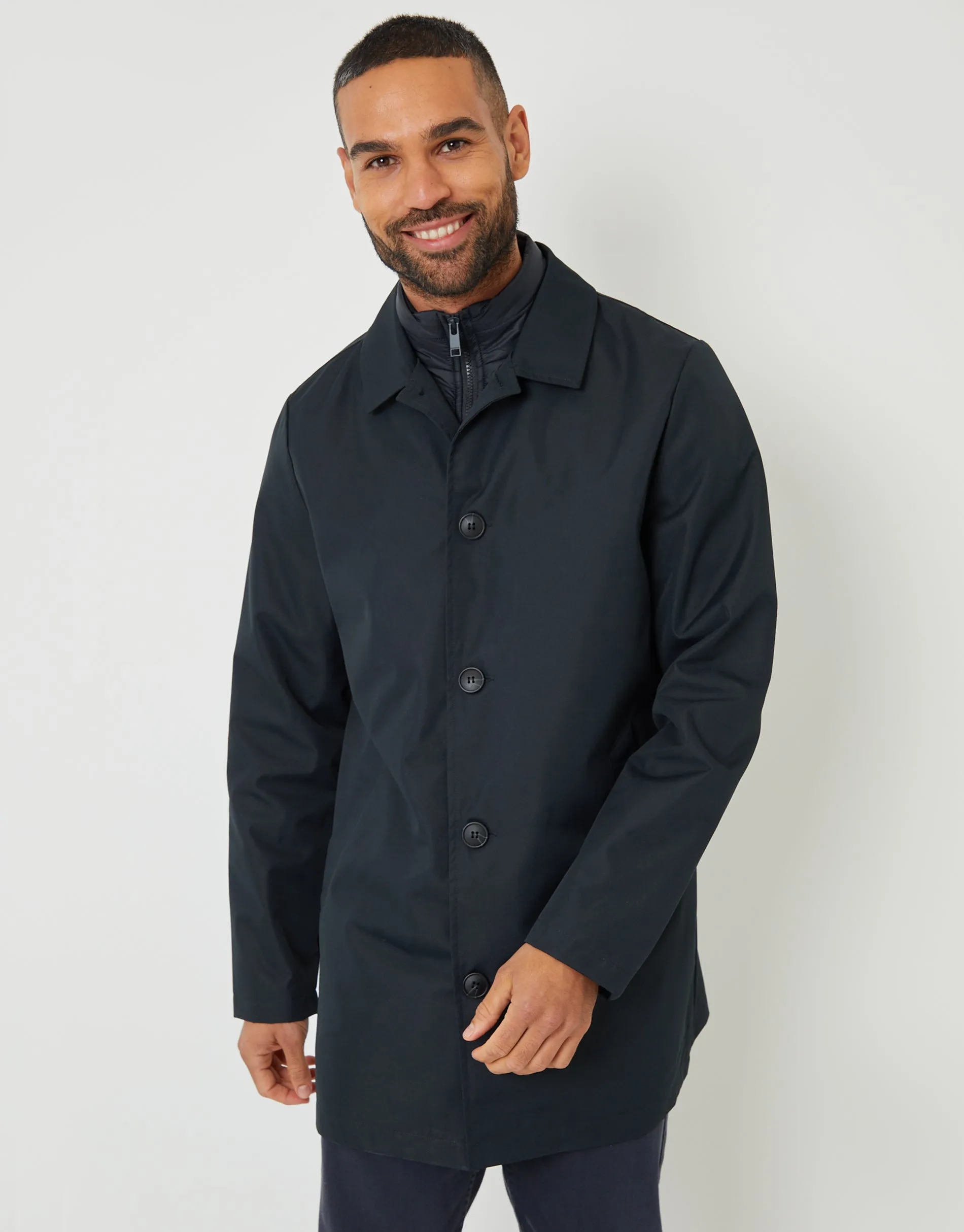 Men's Navy Collared Mock Layer Mac