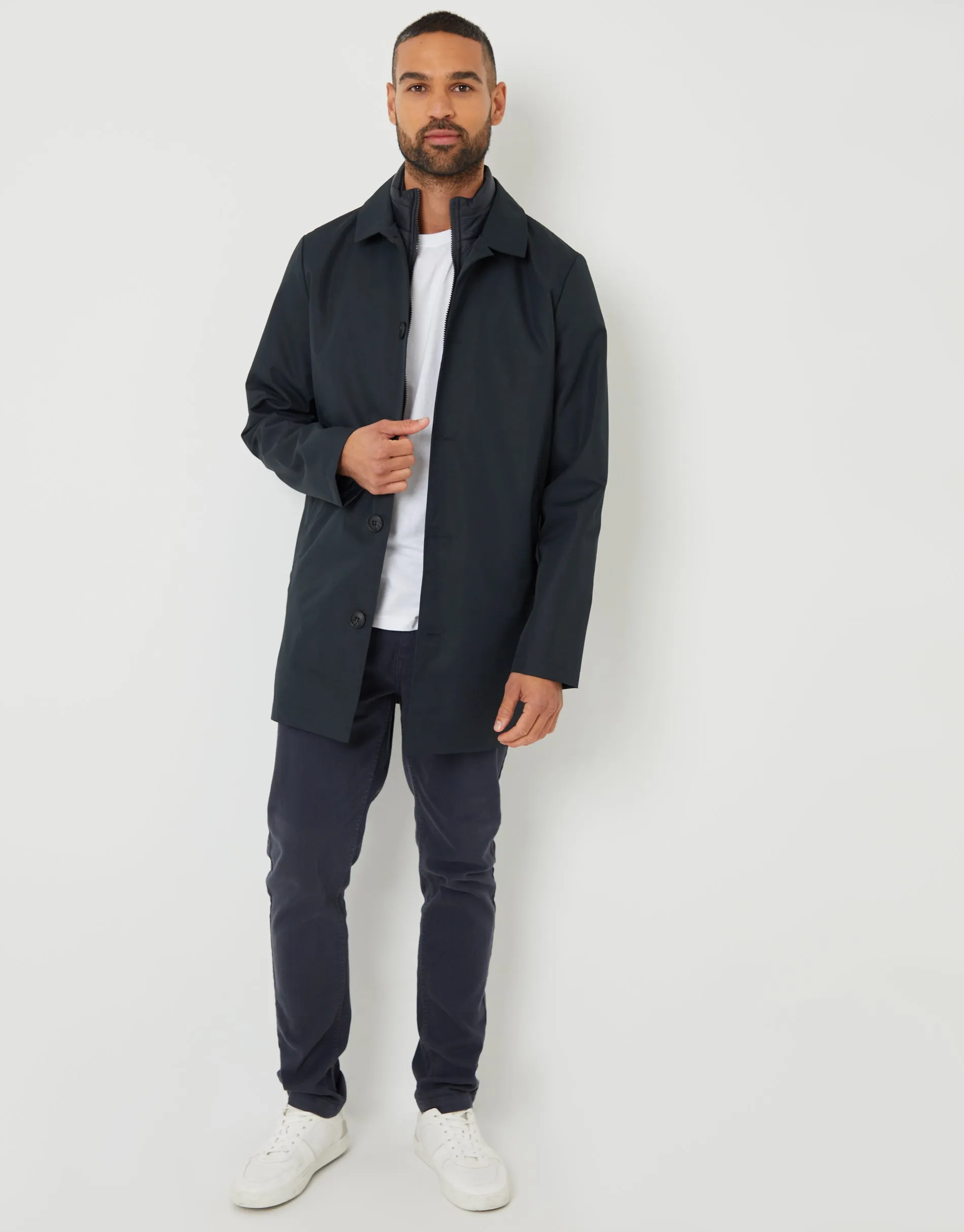 Men's Navy Collared Mock Layer Mac