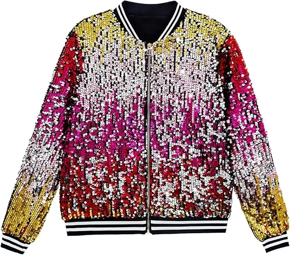 Men's Sequin Zip Up Green-Gold Bomber Jacket