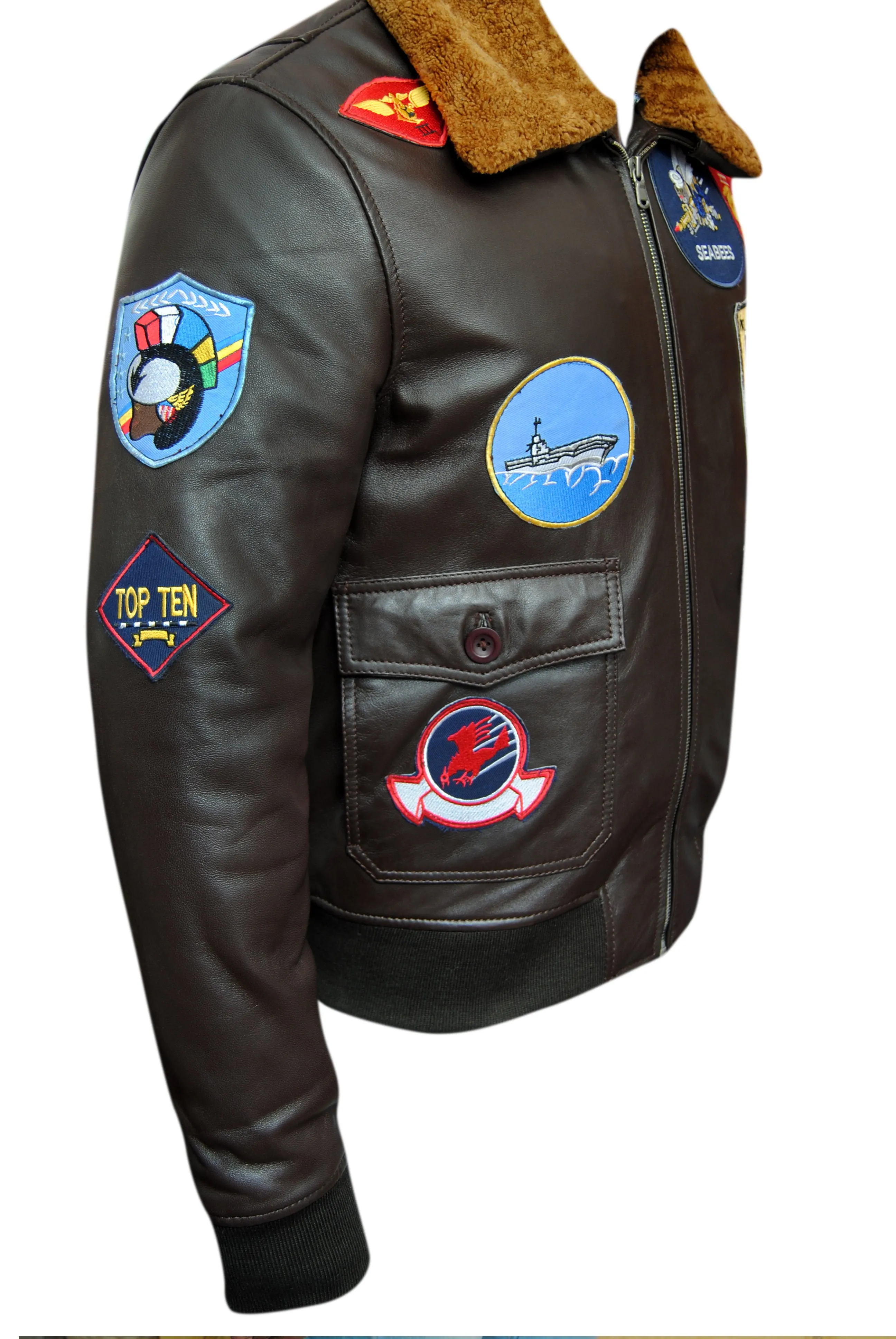 Men's Top Gun-II Pilot Bomber Fling Aviation Leather Jacket 1175