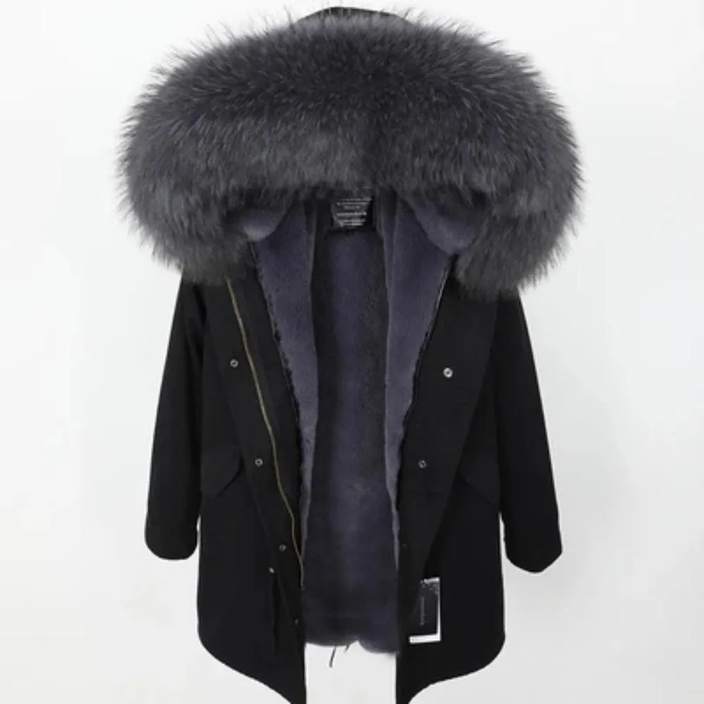 Men's Winter Casual Long Warm Parka With Raccoon Fur