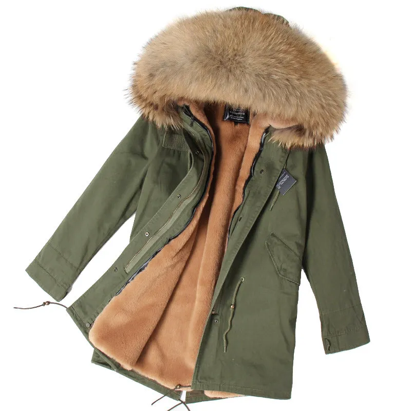 Men's Winter Casual Long Warm Parka With Raccoon Fur