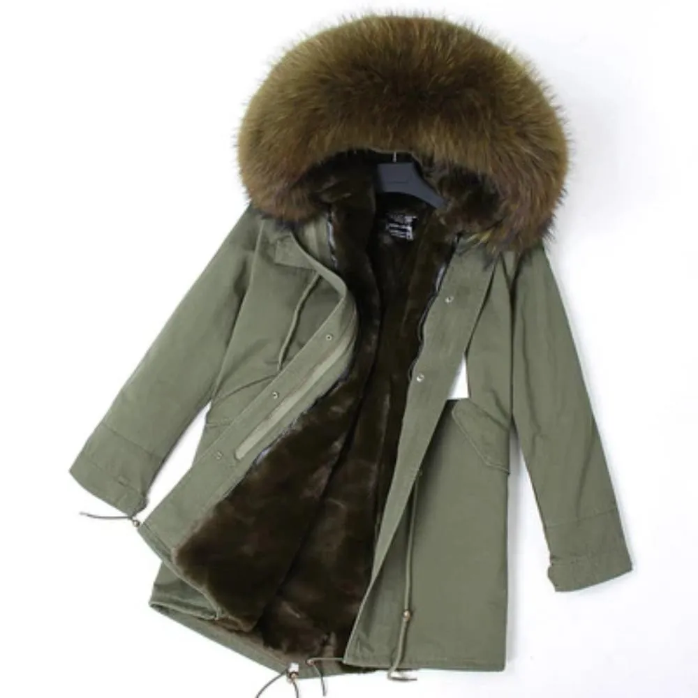 Men's Winter Casual Long Warm Parka With Raccoon Fur
