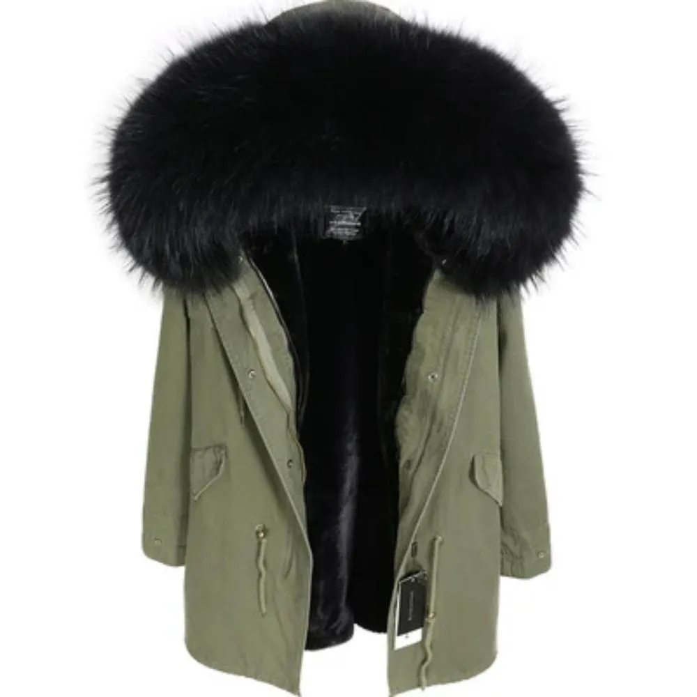 Men's Winter Casual Long Warm Parka With Raccoon Fur