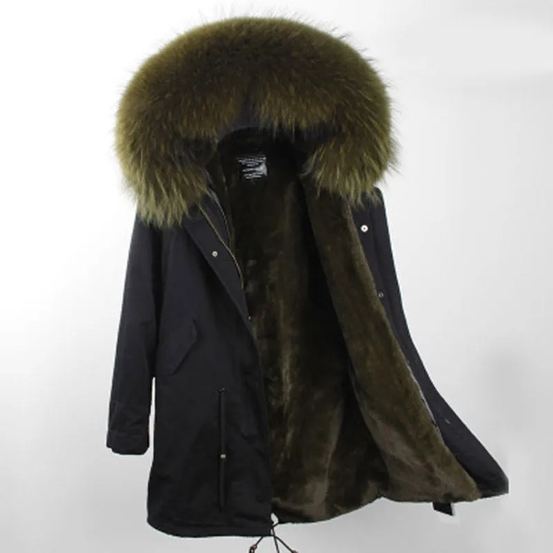 Men's Winter Casual Long Warm Parka With Raccoon Fur