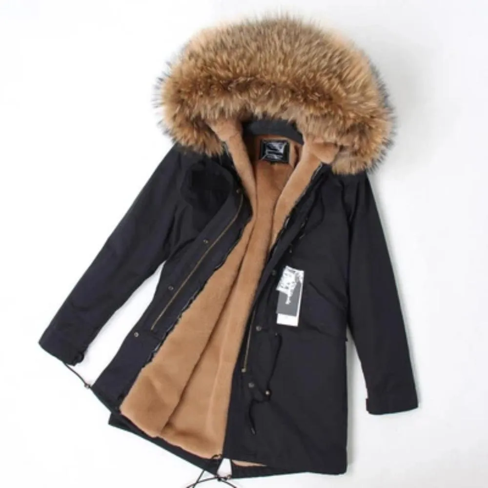 Men's Winter Casual Long Warm Parka With Raccoon Fur