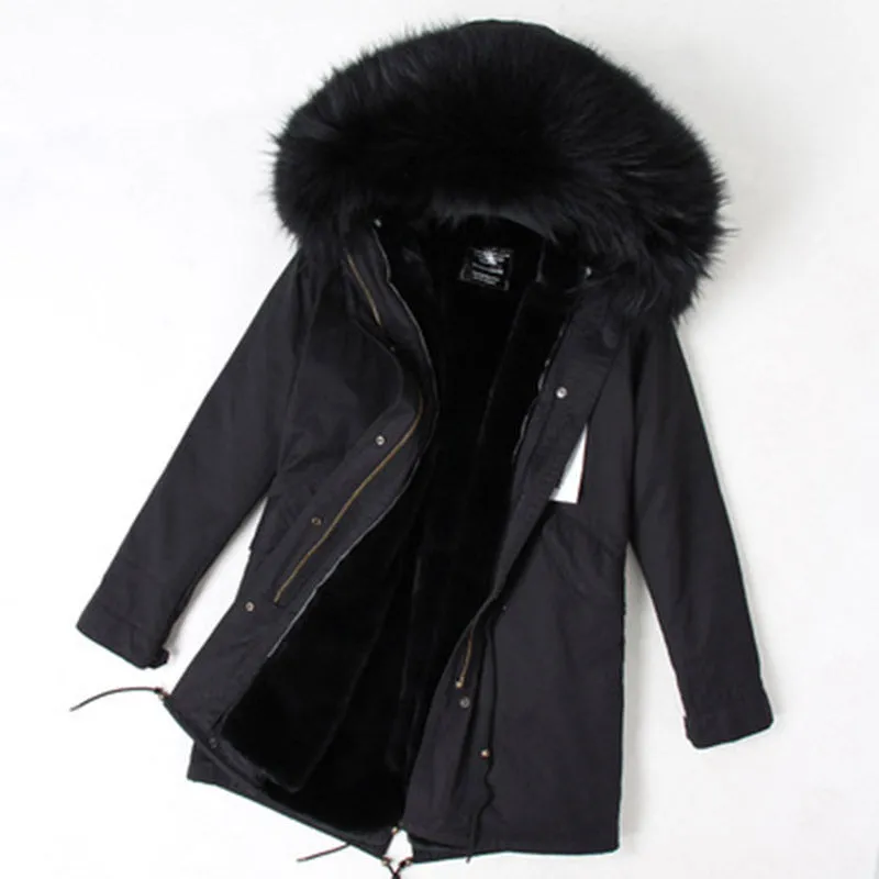 Men's Winter Casual Long Warm Parka With Raccoon Fur