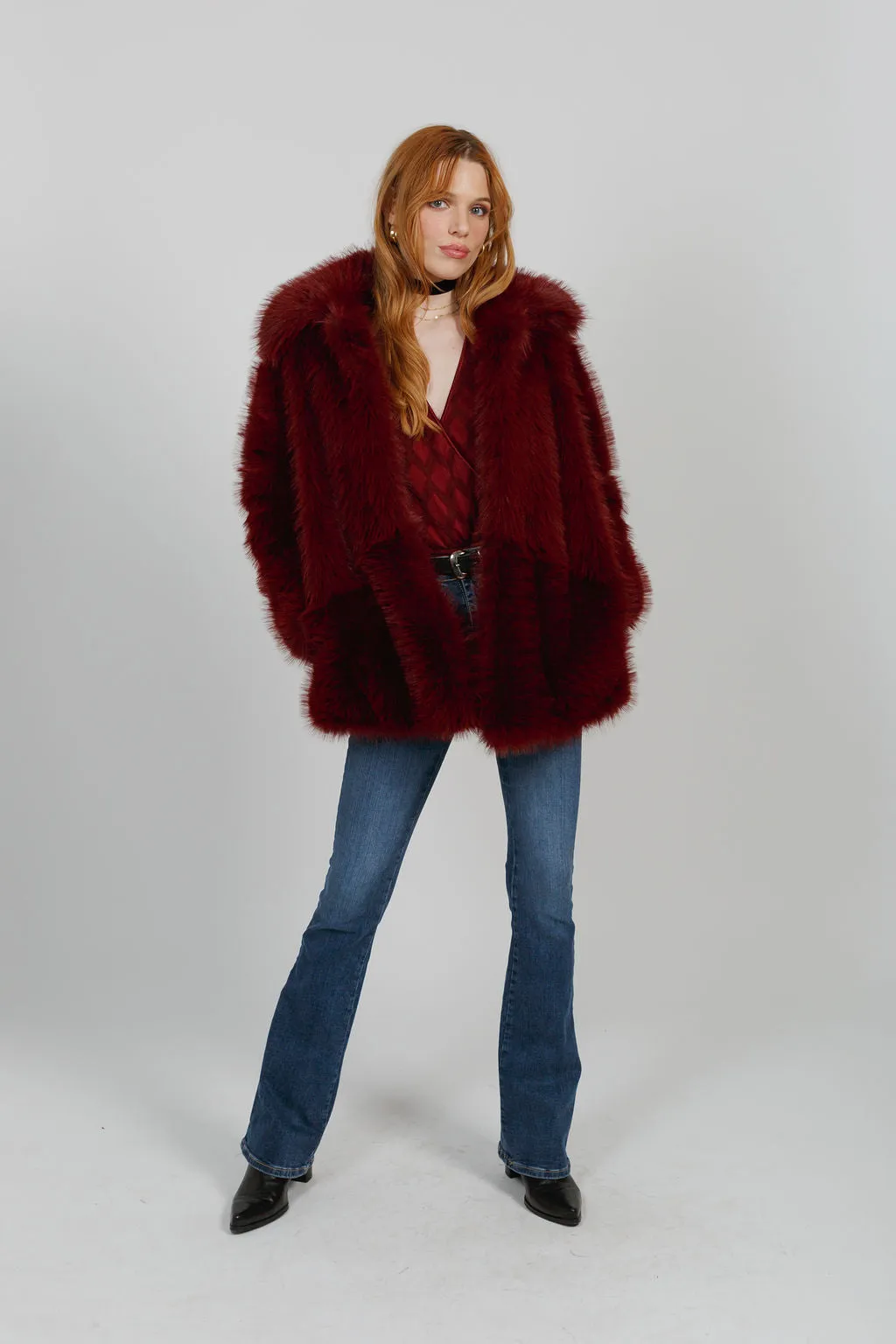 Mercia Burgundy Faux Fur Jacket