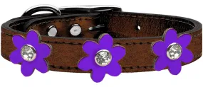 Metallic Flower Leather Collar Bronze With Metallic Purple Flowers Size 26