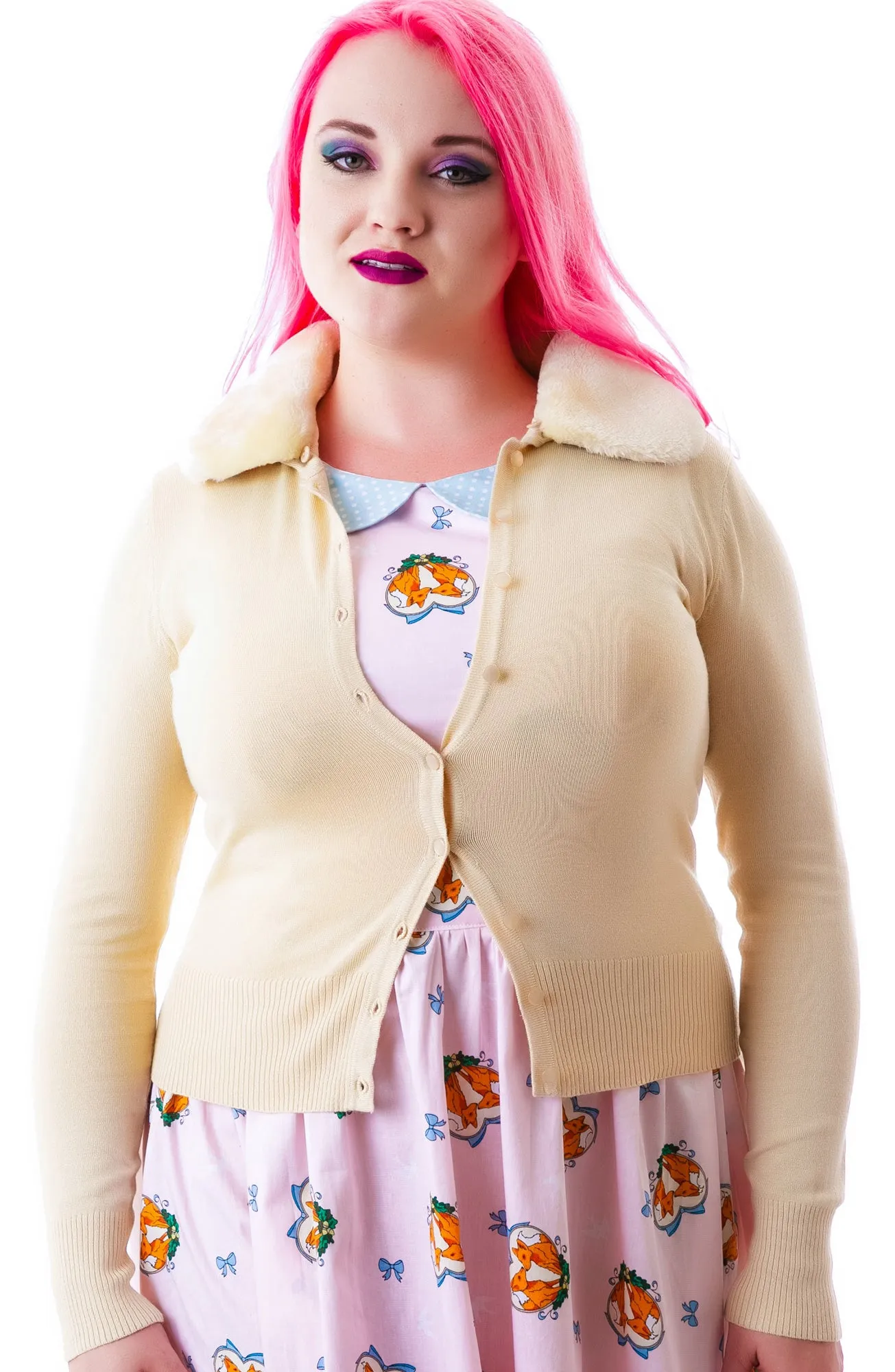 Miss Kitty Fur Collar Cardigan