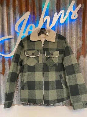 Nate Cognac Plaid Sherpa Shacket- Olive